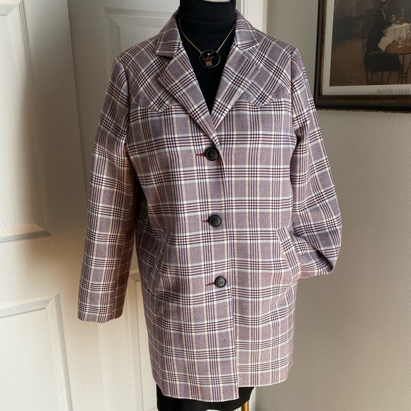 ASOS PURPLE CHECK 3/4 LENGTH JACKET/BLAZER - Picture 4 of 10